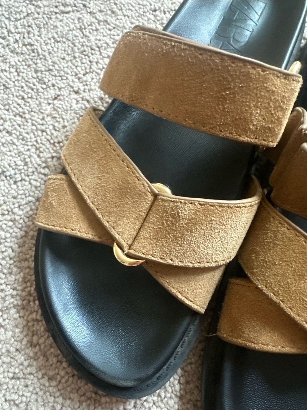 Women's Tan Suede Double-Strap Slide Sandals Zara Size 39/ 8 US - Picture 2 of 5